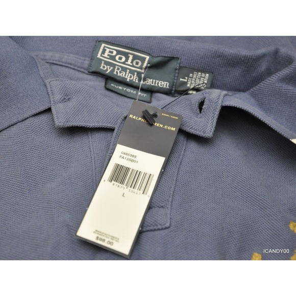 Ralph Lauren Custom Fit Anchor Crest Mesh Polo Shirt T-Shirt Top Blue L Nwt - Picture 6 of 6